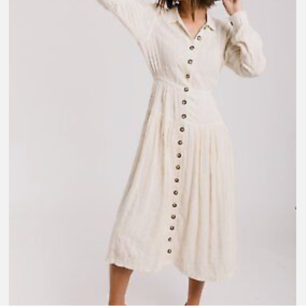 Free People Midi Button Down Long Sleeve Dress